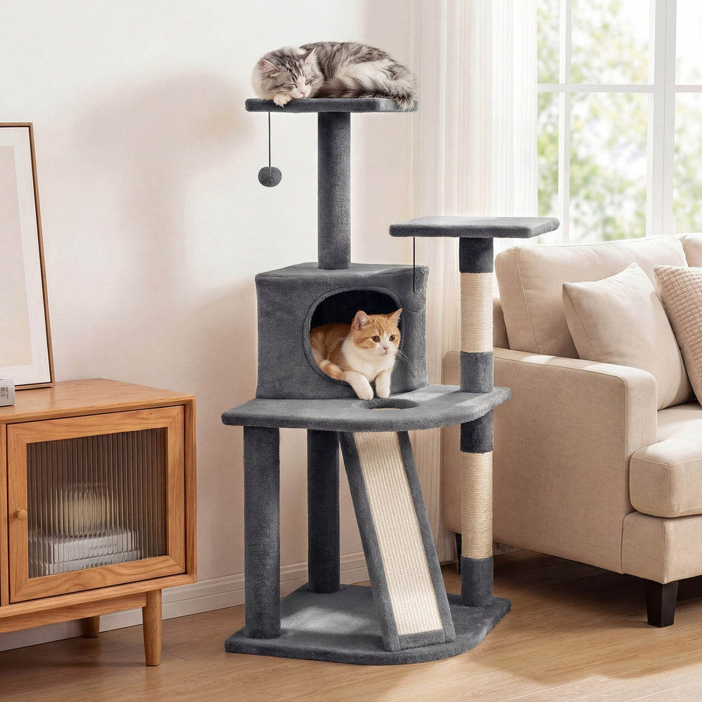 44 Inch Tall Kitten Tower with Condo and 2 Plush Perches-Light Gray - Gallery View 1 of 10