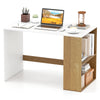 Wooden computer desk with a spacious white top and natural wood accents, perfect for small space organization and.