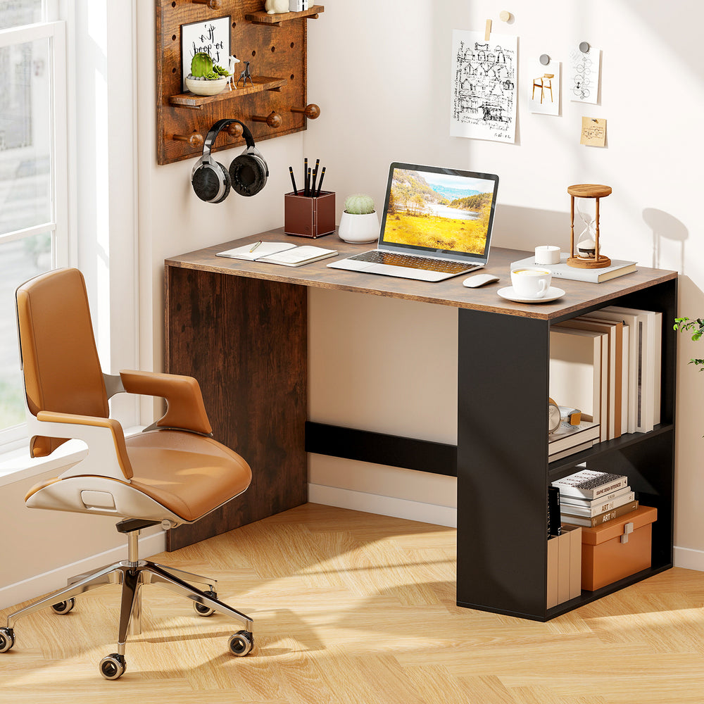 44 Inch Wooden Computer Desk with Bookshelf for Small Space-Rustic Brown and Black - Gallery View 1 of 10