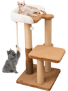 Plush padded perch and large jumping platform on a modern 44-inch cat tree, ideal for indoor cats to play and relax.