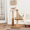 Modern 44-inch cat tree with plush perch, scratching posts, and dangling toy, perfect for indoor cats' play and rest.