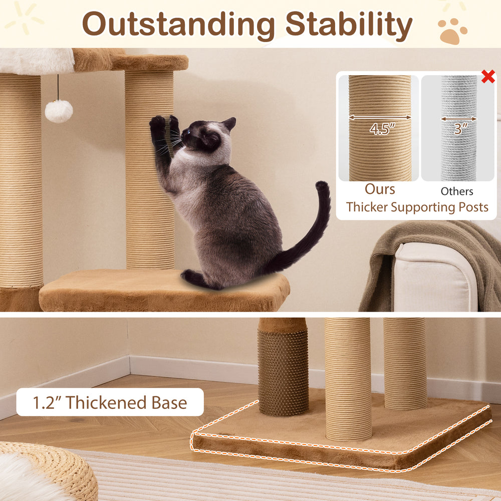 Modern 44-inch cat tree with plush perch, thickened base, and sturdy scratching posts for indoor cats.