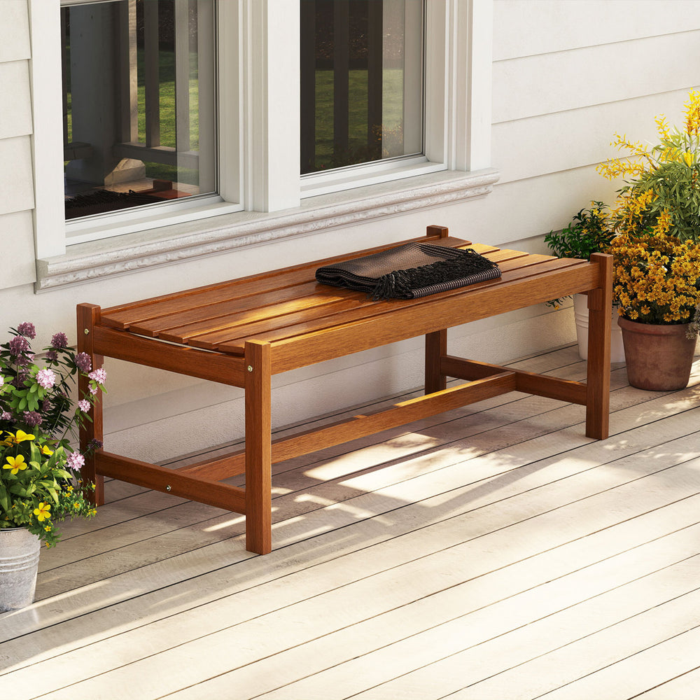 44" Patio Wood Bench Set of 1 Outdoor Solid Hardwood Dining Bench with Teak Oil Finish - Gallery View 1 of 9