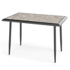 Rectangular sintered stone dining table with golden metal frame, heat-resistant and scratch-resistant, ideal for indoor.