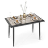 Rectangular sintered stone dining table with golden metal frame, perfect for indoor dining and gatherings for four.
