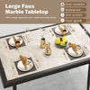 Sintered stone dining table with faux marble top and golden metal frame, perfect for indoor dining and gatherings.
