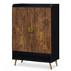 Tall shoe storage cabinet in rustic brown with 7-tier doors, adjustable shelves, and raised metal legs for easy access.
