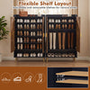 44" tall shoe storage cabinet in rustic brown features 7-tier adjustable shelves, perfect for organizing various shoes.