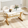 Elegant 44-inch dining table featuring a faux marble top and sturdy gold metal frame, ideal for stylish family meals.