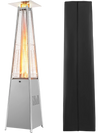 Pyramid patio heater with 45000 BTU output, gray finish, and zippered cover for outdoor warmth and safety.