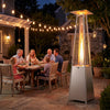 Pyramid patio heater with 45000 BTU, gray aluminum, providing 360° warmth for outdoor gatherings and easy mobility.