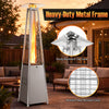 Pyramid patio heater with 45000 BTU, aluminum top cover, and heat-resistant glass for outdoor warmth and safety.