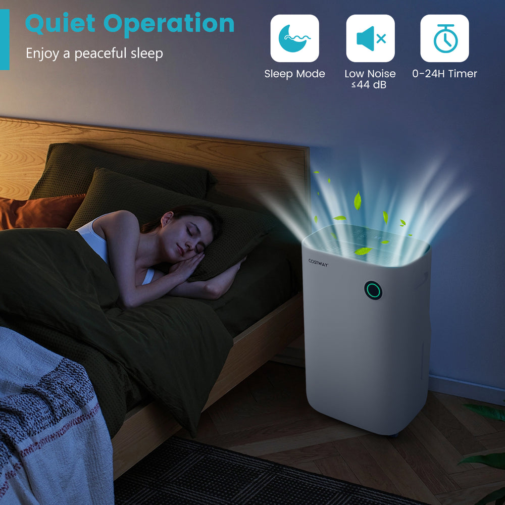 Dehumidifier with quiet operation and digital display, ideal for rooms up to 4500 sq. ft., ensuring comfortable.
