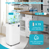 4500 Sq. Ft dehumidifier in white, showcasing the 24-hour timer and humidity range settings for customized moisture.