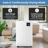 White 54-pint dehumidifier with LED display, 3 modes, and 1.1-gallon tank for home and basement use.