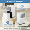 Dehumidifier with 1.1-gallon tank and 3.3 ft drainage hose, ideal for home and basement use, featuring touch control.