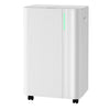 White 54-pint dehumidifier with LED display, designed for rooms up to 4500 sq.ft, featuring wheels for easy mobility.