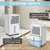 Dehumidifier with manual and continuous drainage options, featuring a 1.1-gallon tank and 3.3 ft drain hose for home.