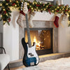 45.5-inch blue electric bass guitar with double pickups, solid wood construction, perfect for beginners and music.