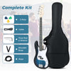 45.5-inch electric bass guitar in blue with gig bag, featuring double pickups, 4 steel strings, and accessories for.