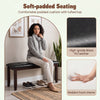 Brown PU leather upholstered bench with soft padded seat, button tufted design, and strong rubber wood legs for versatile use.