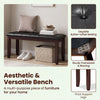 Brown PU leather upholstered bench with button-tufted seating and strong rubber wood legs, perfect for versatile home use.