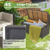 Outdoor storage bench with 45-gallon capacity, zippered PU liner, and acacia wood lid for versatile patio use.
