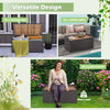 Outdoor storage bench with acacia wood lid, used as a coffee table, storage box, or patio bench, 45-gallon capacity.