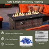 45-inch propane rattan firepit table with glass stones, 50,000 BTU output, and protective cover for versatile outdoor.
