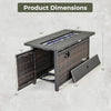 Dimensions of the 45-inch propane rattan firepit table with storage, featuring a stylish woven exterior and protective.