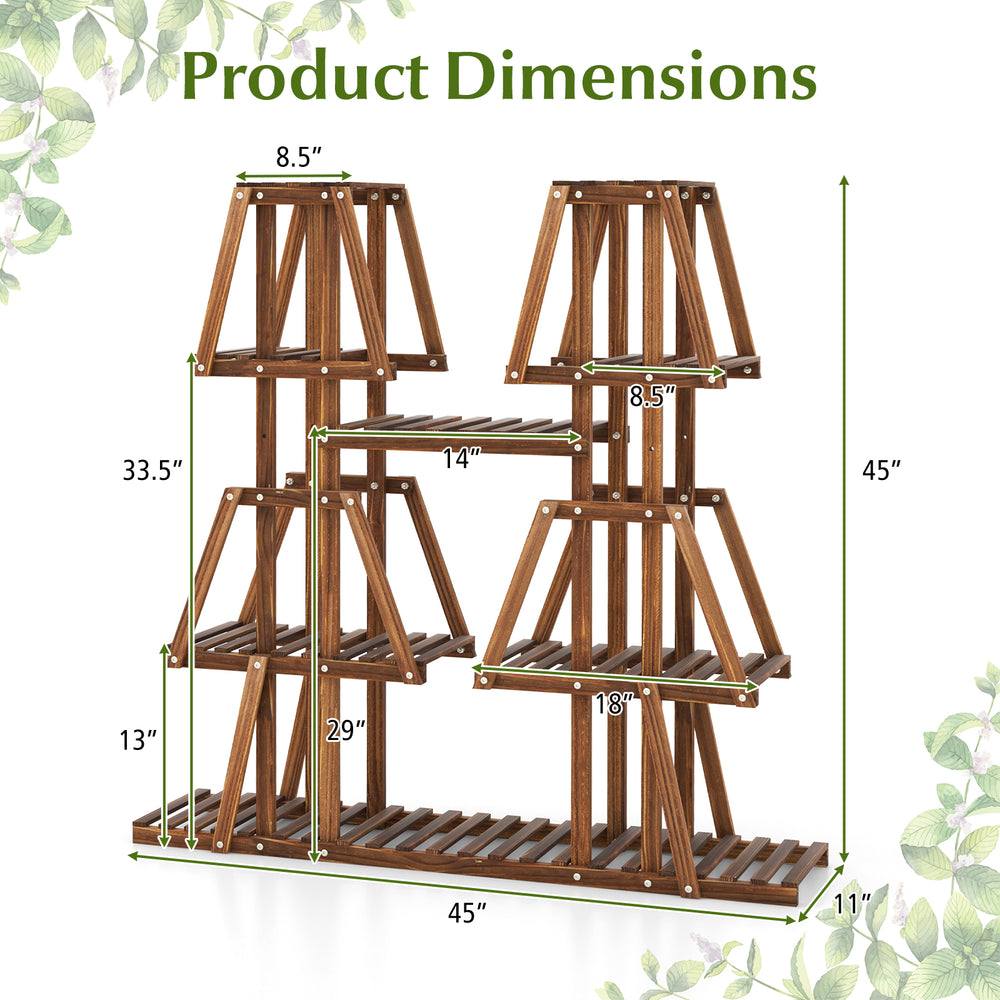 5-tier wood plant stand with 10 open shelves, crafted from natural pine, ideal for displaying plants and decorations.