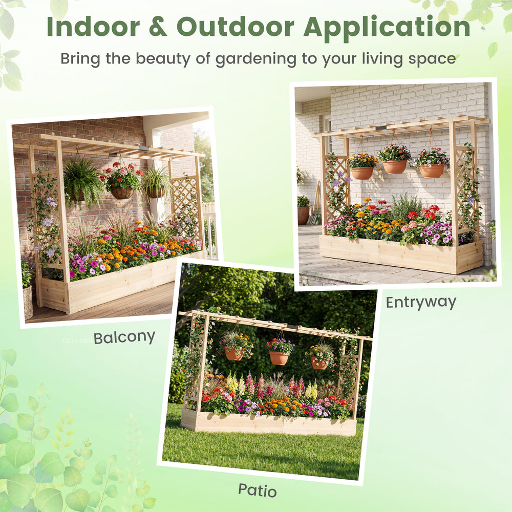 45-inch tall wooden raised garden bed with trellis, perfect for vertical plants, enhancing patios and balconies.