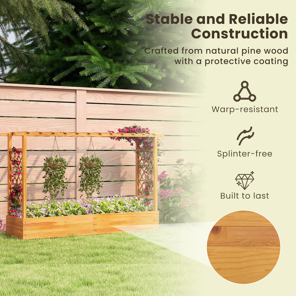 45-inch wooden raised garden bed with lattice trellis, made from natural pine wood, perfect for outdoor plant.