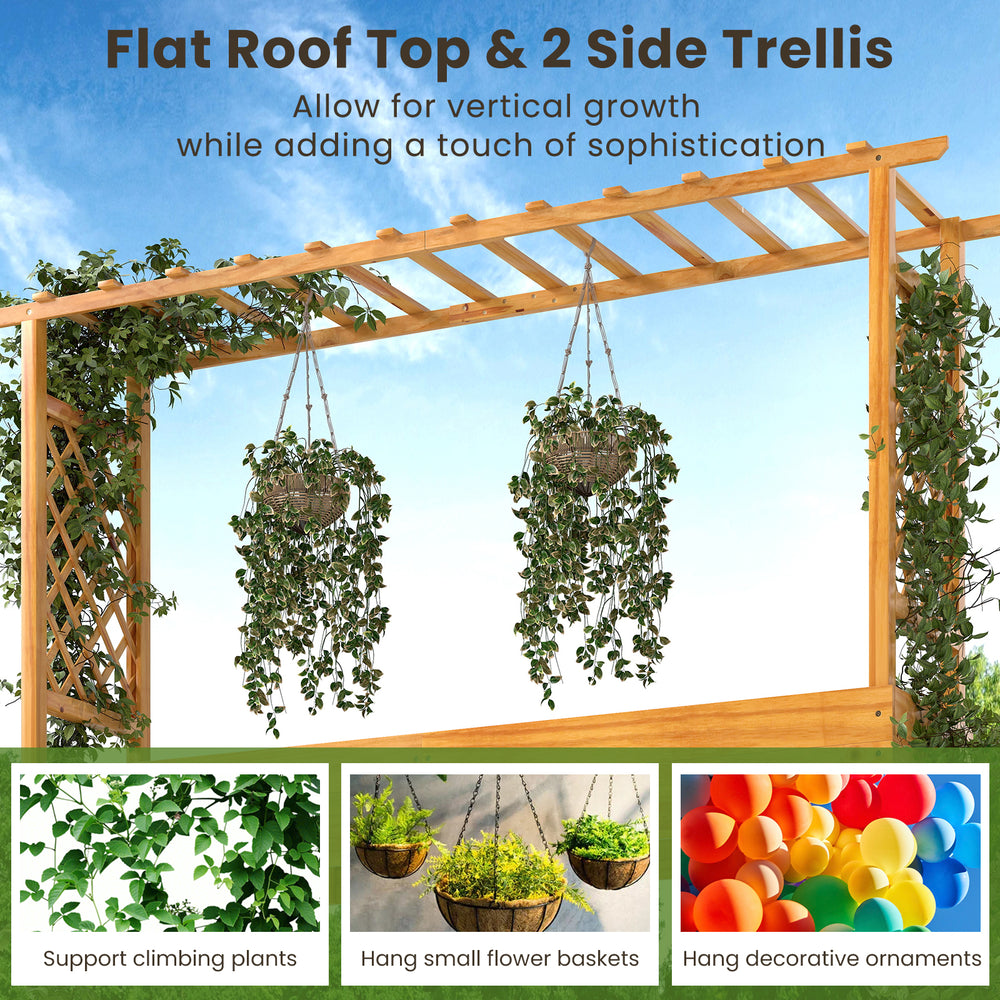 Wooden raised garden bed with lattice trellis for outdoor use, made from natural pine wood, ideal for climbing plants.