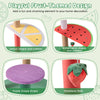 Multi-level cat tree with plush padded top perch and fruit-shaped platforms, perfect for playful cat lounging and.