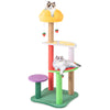 Multi-level cat tree with plush padded top perch and fruit-shaped platforms, perfect for lounging and scratching.