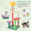 Multi-level cat tree with plush padded top perch and fruit-shaped platforms, perfect for climbing and lounging.