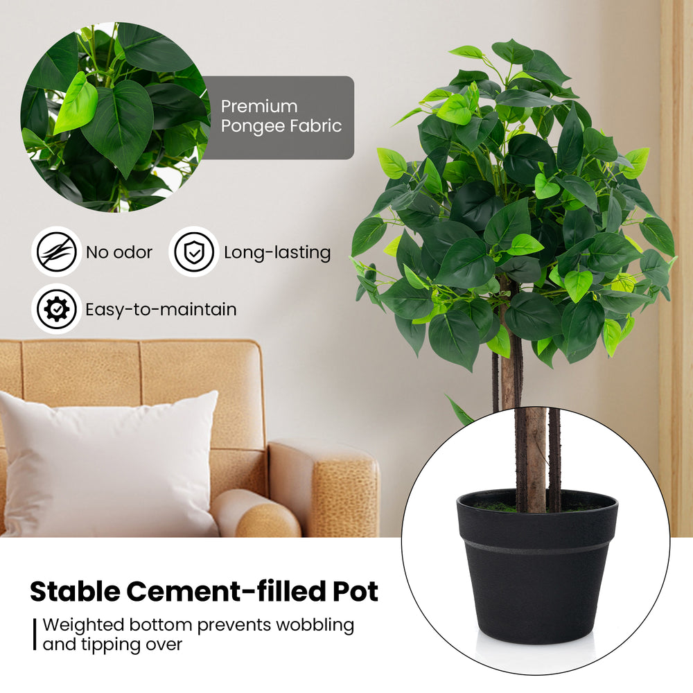 45-inch artificial hydrangea tree with realistic leaves and real wood trunk in a stable cement-filled pot for versatile.