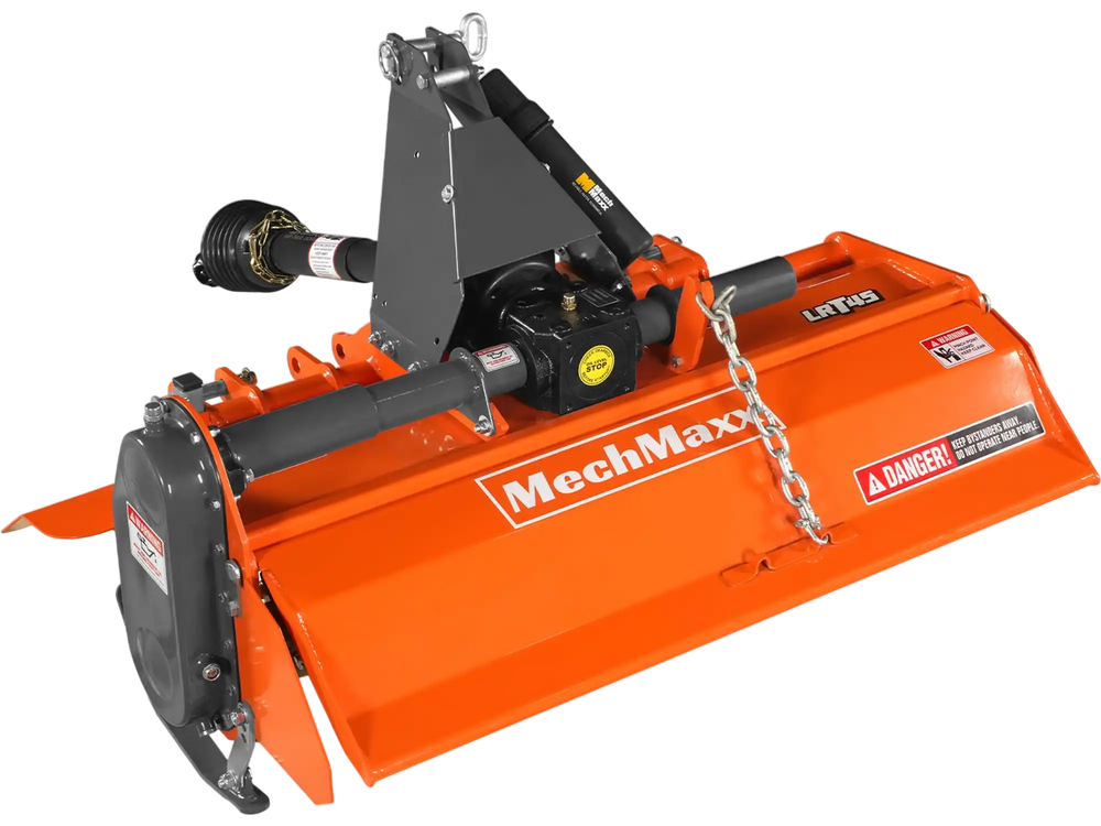 45 in Rotary Tiller,  3 Point Hitch Cat.1,  Chain Drive,  PTO Shaft Included with Shear Bolt,  15-35 HP,  LRT45