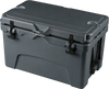 Gray 45 Quart Portable Hard Cooler with dual latches, cup holders, and built-in ruler for outdoor adventures.