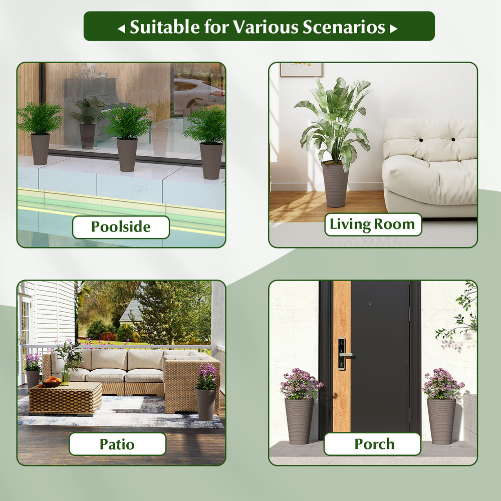 Brown 45 cm tall flower pot set of 2 with handles, ideal for poolside, patio, or porch decor and plant growth.