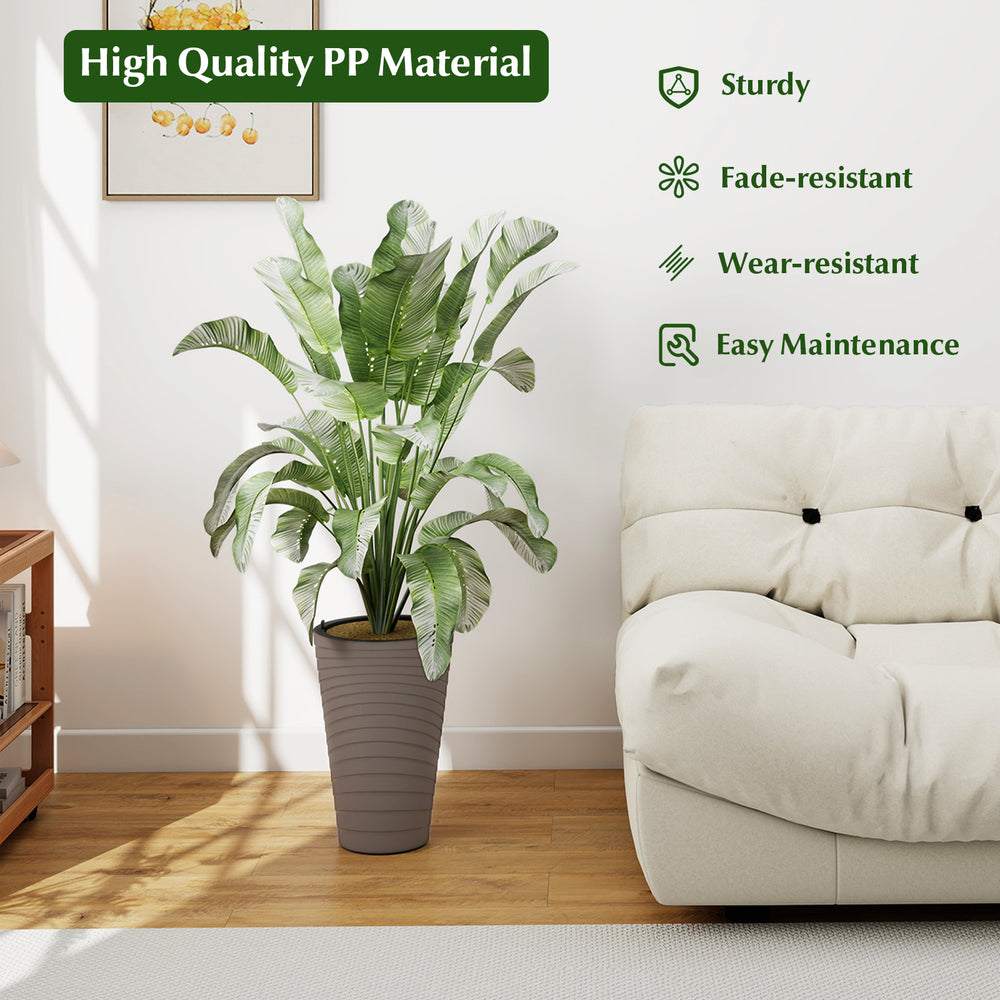 Brown 45 cm tall flower pot with spiral texture, made of sturdy PP material, ideal for indoor or outdoor plant display.