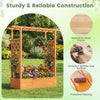 Wooden raised garden bed with side trellis, featuring a flat rooftop for hanging plants, made of durable fir wood.
