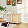 Stylish 40-inch dog crate furniture with dual lockable doors, featuring a natural wood top for versatile home use.