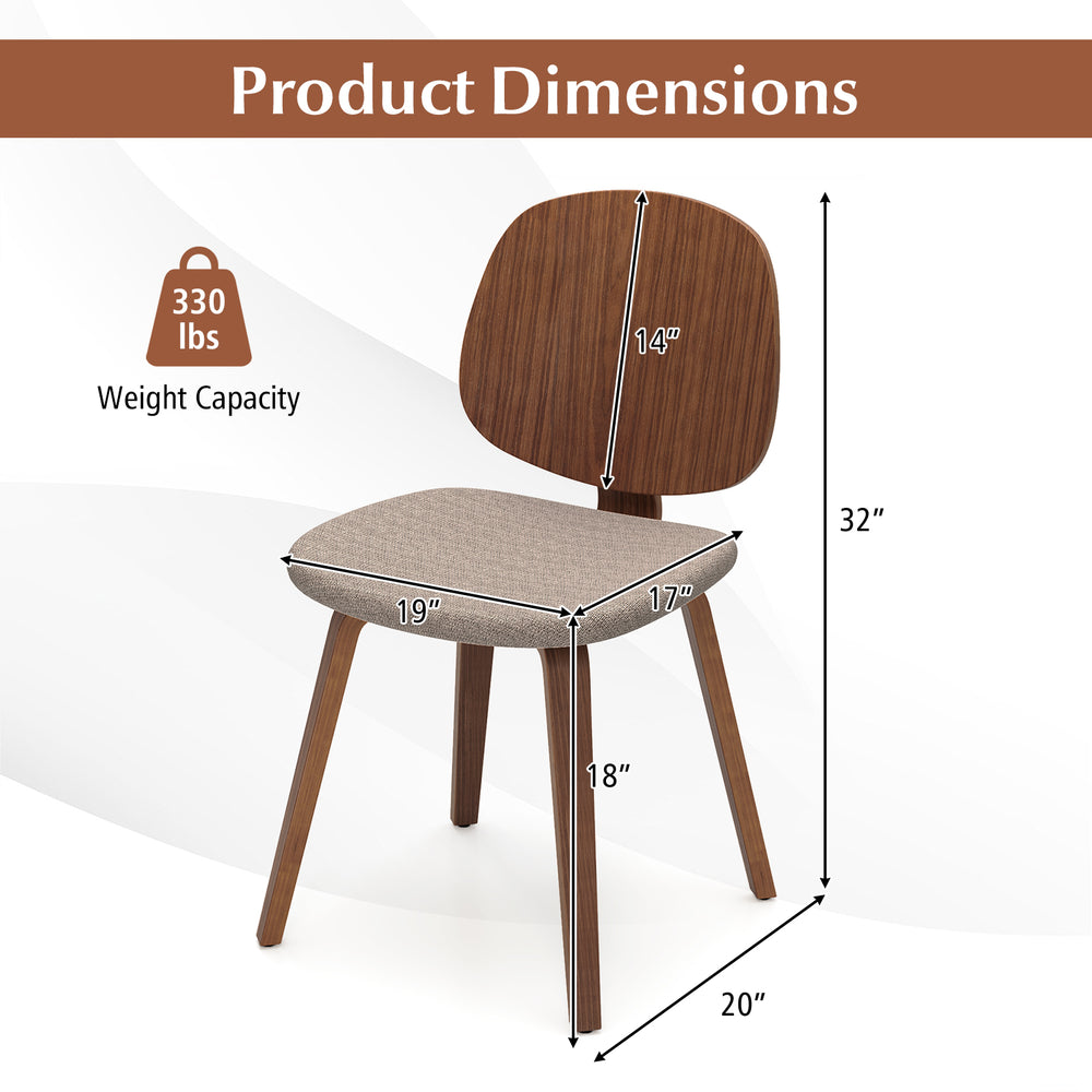 Wooden dining chair dimensions with bentwood frame, padded seat, and walnut finish; supports up to 330 lbs.