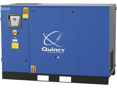 Quincy Compressor QGS30 Rotary Screw Air Compressor 30 HP, 460 Volts, 122 CFM, Base Mount with Dryer, No Tank New