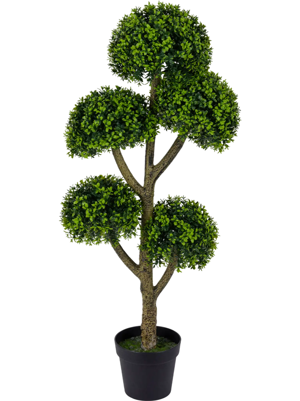 46-Inch Artificial Boxwood Topiary Tree Fake Potted Boxwood Tree with 5 Ball-Shaped Topiaries