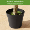 Black cement-filled flowerpot with a textured base, designed for stability and sturdiness for the artificial boxwood.