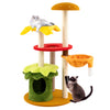 Multi-level 46-inch cat tree with padded perch, hanging basket, and colorful hamburger design for playful cats.