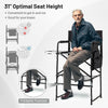 46-inch tall director's chair with foldable side table and footrest, featuring wear-resistant fabric and padded.